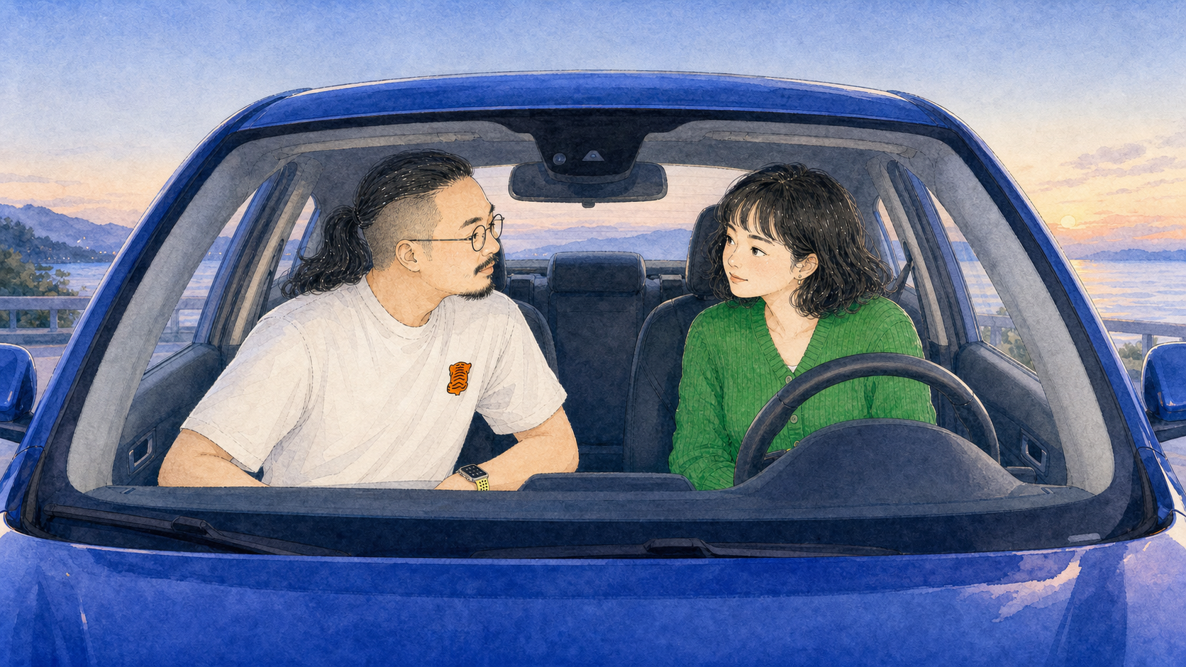 天蒙蒙亮的车内，闹钟下车前郑重地回头对沈红说话。